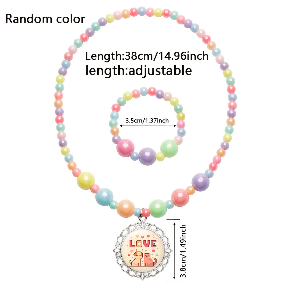 Women's 2pc Random Color Necklace & Bracelet Jewelry Set, Cute Collection